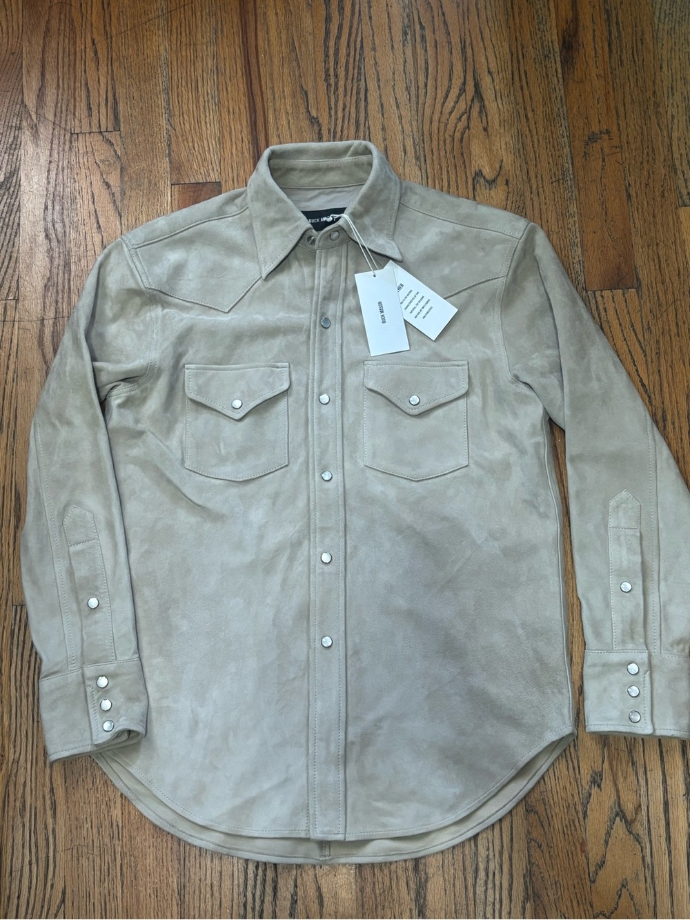 Buck Mason Women suede western shirt Overshirt Sz  XS pistacho shell mspr $648